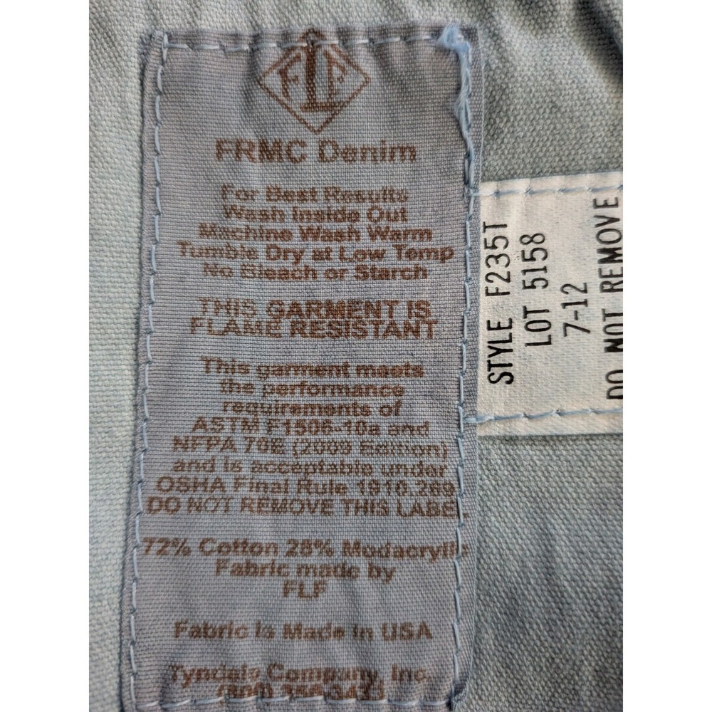 Tyndale FRMC Mens Flame Resistant Work Jeans Blue Denim 38x30 Made in USA F235T - Picture 6 of 9